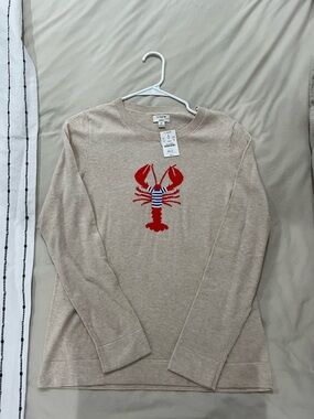 J. Crew Beige Crewneck Sweater with Red & Blue Lobster